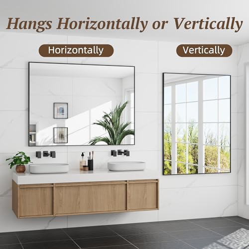 Bathroom Mirror 48" x 30", Large Rectangle Wall Mirror, Black