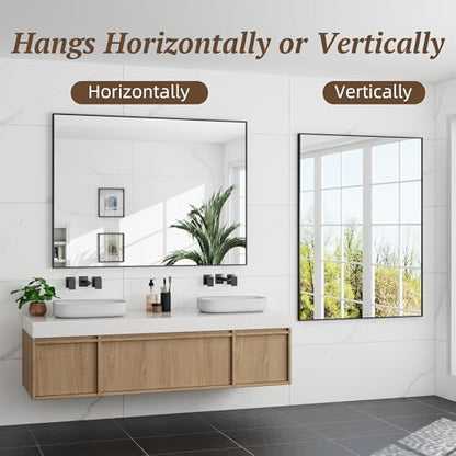 Bathroom Mirror 48" x 30", Large Rectangle Wall Mirror, Black