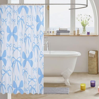 jejeloiu Cute Bowknot Shower Curtain for Bathroom Decor 72"x72" Blue Girls Bow Bath Curtain Kawaii Bathroom Accessories Waterproof Polyester Fabric with 12 Hooks for Stalls Bathtubs Princess Decor