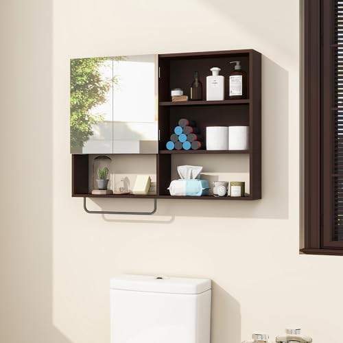 Bathroom Wall Cabinet, Medicine Cabinet with Mirror, Espresso