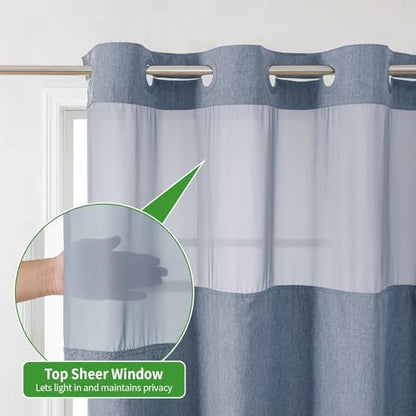 eachope No Hook Fabric Shower Curtain with Snap-in Liner,60x74 Blue Grey
