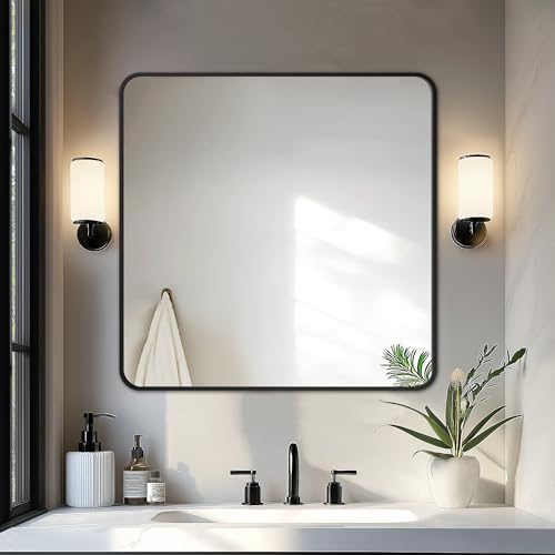 Delma Bathroom Vanity Mirror, Black Framed Mirror for Over Sink, 30x30