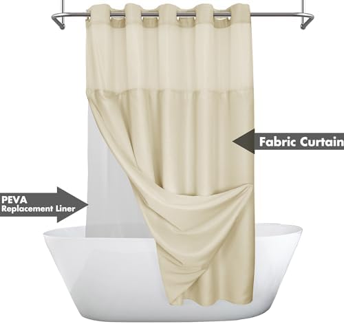 River Dream No Hook Shower Curtain with Snap-in Liner Set, Linen, 71x74