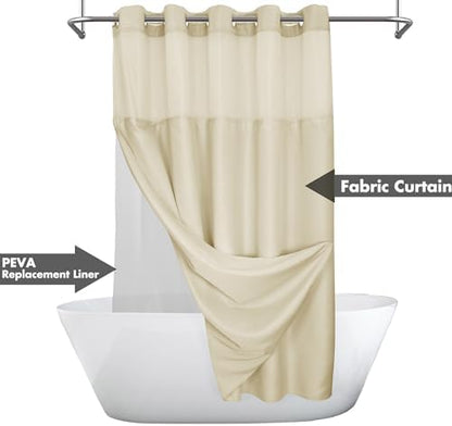 River Dream No Hook Shower Curtain with Snap-in Liner Set, Linen, 71x74