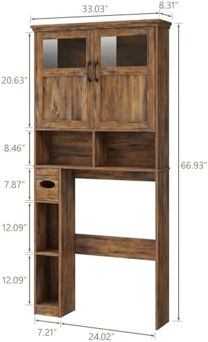 Vabches Over The Toilet Storage Cabinet with Doors & Paper Holder, Brown