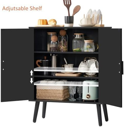 Iwell Storage Cabinet with 2 Shelves & Doors, Sideboard Buffet Cabinet with Storage, Entryway Cabinets, Accent Cabinets for Living Room, Dining Room, Entryway, Black