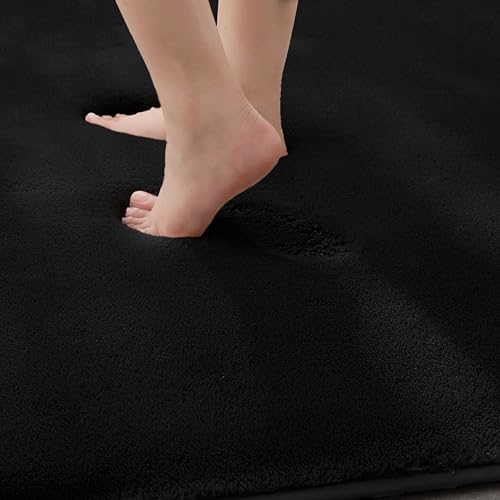 MINIDEAR Bathroom Rugs 47x24 Black - Thick Memory Foam Bath Mat, Ultra Soft & Plush Fluffy, Non-Slip, Quick Dry, Absorbent Washable Floor Microfiber Mat for Tub, Home Decor Accessories
