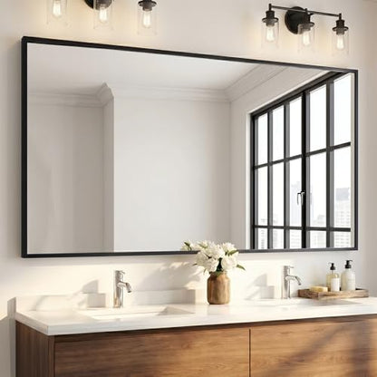 55"x30" Matte Black Wide Bathroom Wall Mirror for Double Vanity