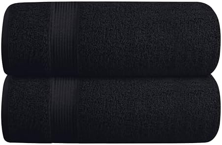 Belizzi Home Cotton 2 Pack Oversized Bath Towel Set 28x55 inches, Large Bath Towels, Ultra Absorbant Compact Quickdry & Lightweight Towel, Ideal for Gym Travel Camp Pool - Black