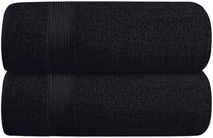 Belizzi Home Cotton 2 Pack Oversized Bath Towel Set 28x55 inches, Large Bath Towels, Ultra Absorbant Compact Quickdry & Lightweight Towel, Ideal for Gym Travel Camp Pool - Black