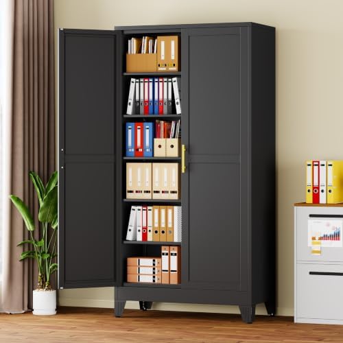 winiowa 78.7" Tall Metal Pantry Cabinet, Kitchen Storage Organizer, Black