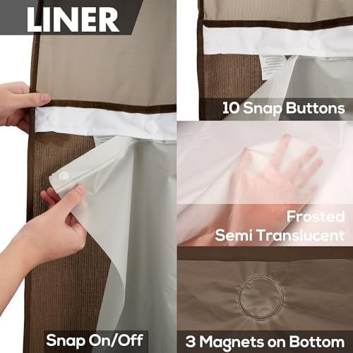 River Dream No Hook Shower Curtain with Snap-in Liner Set, Brown, 71x74