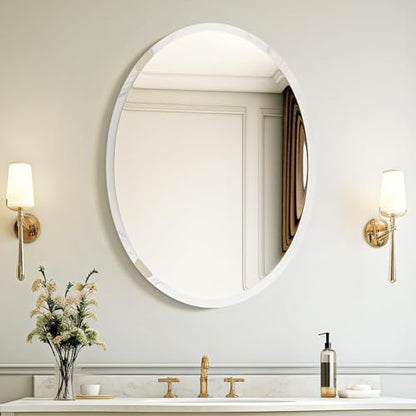 USHOWER Bathroom Mirror for Over Sink, 20x28 Inch Oval Frameless Mirror