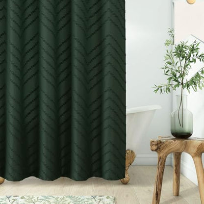 Dark Green Boho Fabric Shower Curtain 72 x 80 Inches