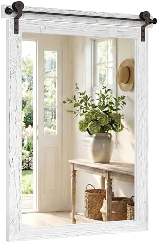 24"x36" Whitewashed Barn Door Vanity Mirror with Wood Header