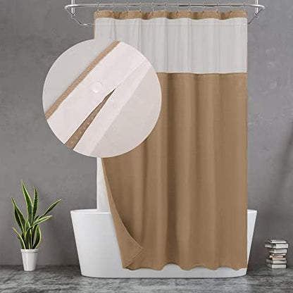 N&Y HOME Waffle Weave Shower Curtain with Snap-in Liner Set 71x72, Coffee
