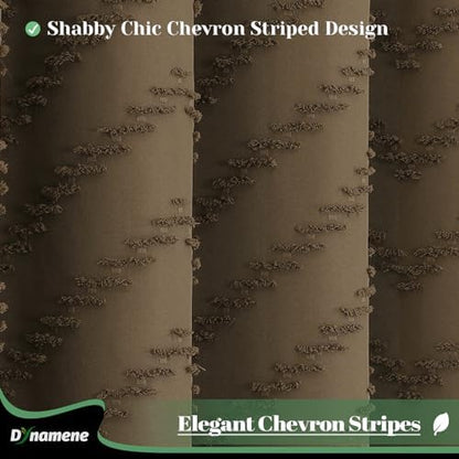 Dynamene Long Boho Farmhouse Shower Curtain Tufted Chevron 72"x78" Brown