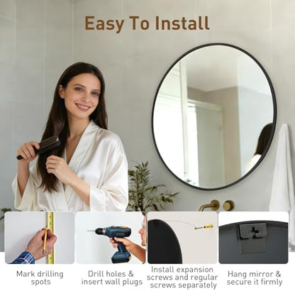 NEWBULIG 30 Inch Round Wall Mirror, Bathroom Mirrors for Over Sink