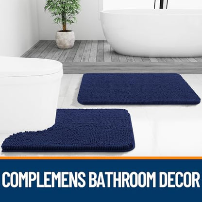 OLANLY Small Bathroom Rugs 24x16, Soft Absorbent Chenille Bath Rugs, Rubber Backing Quick Dry, Machine Washable Bath Mats for Bathroom Floor, Tub and Shower, Home Decor Accessories, Twilight Sapphire