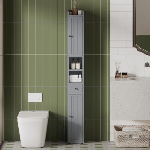 ChooChoo Narrow Bathroom Storage Cabinet with Adjustable Shelves and Drawer