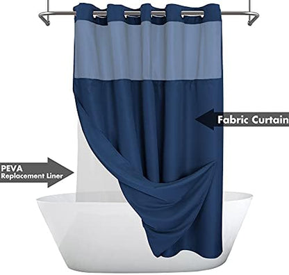 River Dream Extra Long No Hook Shower Curtain with Snap-in Liner, Navy