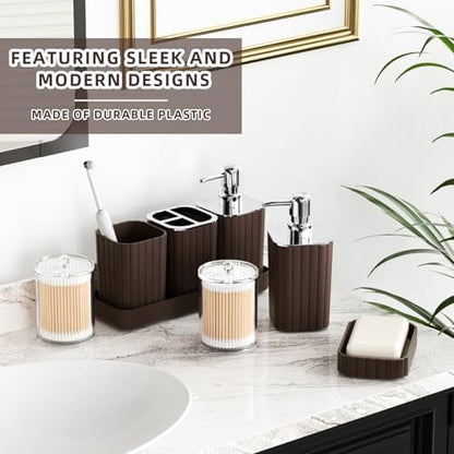 XLHOMO Bathroom Accessories Set - Gorgeous Bathroom Set, 10PC Brown Bathroom Accessories, Bathroom Accessory Set, Toilet Brush, Trash Can, Qtip Holder Dispenser & Soap Dispenser