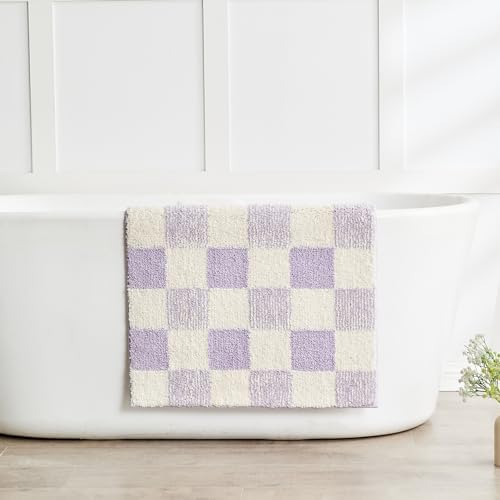 CozeCube Lavender Checkered Bath Mat 24"x16" Non Slip Washable Rug