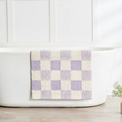 CozeCube Lavender Checkered Bath Mat 24"x16" Non Slip Washable Rug