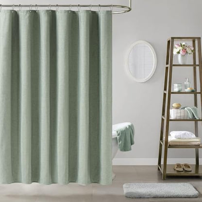 BTTN 84x72 Wide Linen Textured Waterproof Cloth Shower Curtain, Sage Green