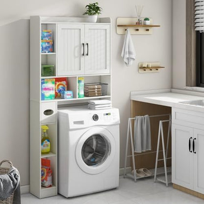 Vabches Farmhouse Over The Toilet Storage Cabinet with Barn Door, White