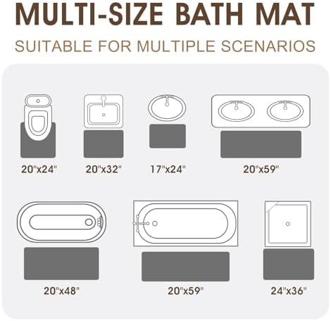 Memory Foam Bath Mat, Ultra Soft Absorbent Waffle Bathroom Rugs, Super Non-Slip PVC Backing Bath Rug Quick Dry, Machine Washable Rug for Tub, Shower, Home Decor Accessory, 60" x 24", Dark Gray