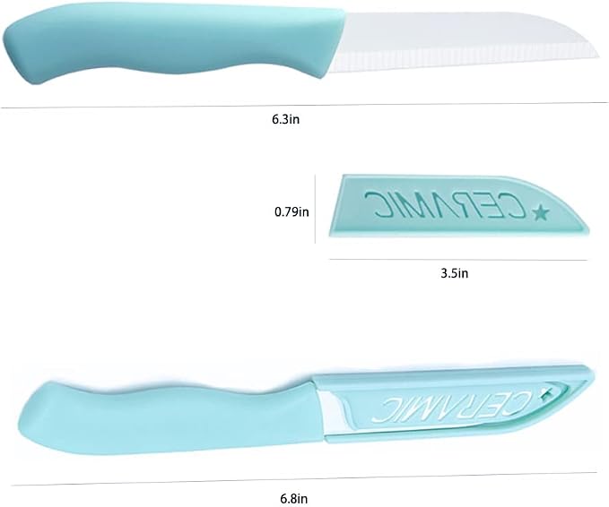6 Pack Ceramic Paring Knife with Knife Cover, Lightweight Ceramic Knives, Fruit and Vegetable Small Knife (Blue)