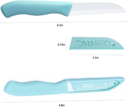 6 Pack Ceramic Paring Knife with Knife Cover, Lightweight Ceramic Knives, Fruit and Vegetable Small Knife (Blue)