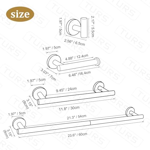 TURS Brushed Gold 10 Pieces Bathroom Hardware Set, SUS304 Stainless Steel 24 Inch Bath Towel Bar Set, Round Bathroom Accessories Kit Wall Mounted