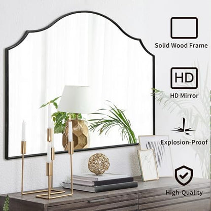 Besdomus Black Scalloped Wall Mirror: 40"x29" Large Wooden Bathroom Mirror