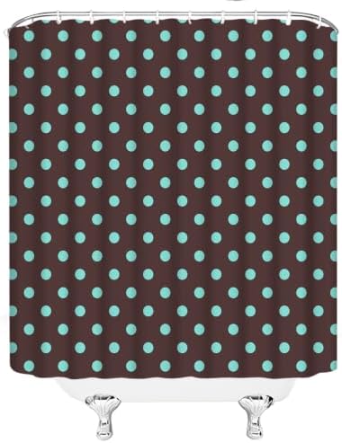 Polka Dot Shower Curtain Dark Brown Teal Dots Vintage Retro Fabric Decorative Bathroom Curtains with Hooks,70" Wx78 H