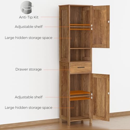 Homhedy 67" H Tall Bathroom Storage Cabinet with Barn Doors and Drawer