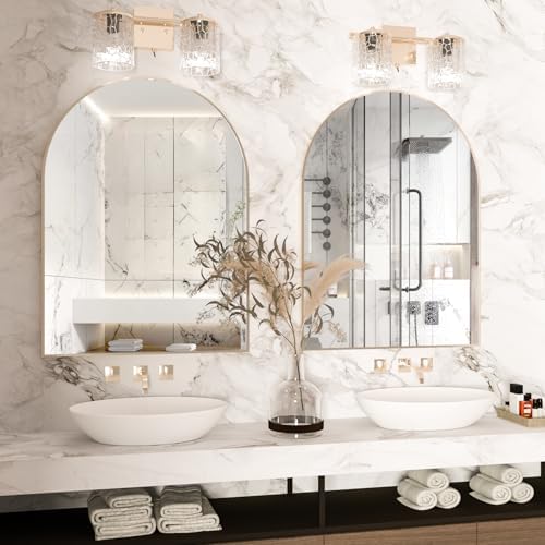 Arched Wall Mirror for Bathroom, 30"x40" Arched Mirror Wall Mounted Mirror with Metal Frame, Gold Vanity Mirror Decor for Mantle, Bedroom, Entryway, Living Room