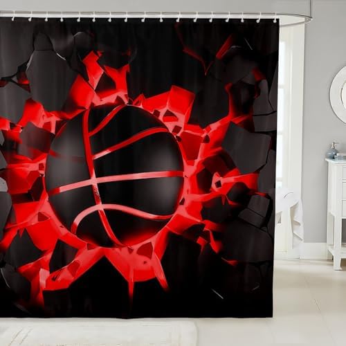 jejeloiu Basketball Bath Curtain Boys Girls 72"x78" Gaming Sports Shower Curtain for Kids Women Men Waterproof Red Ombre Bathroom Shower Curtain Set Gift for Basketball Lover