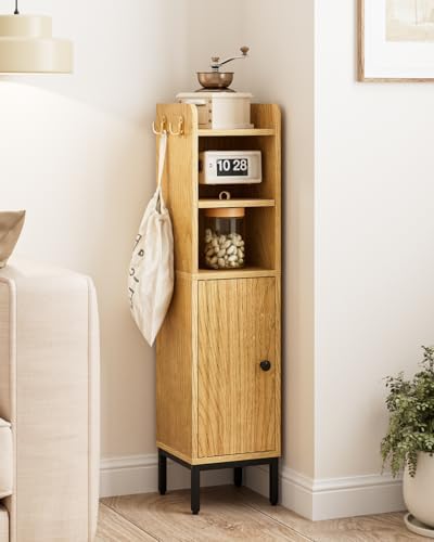 Bathroom Storage Cabinet, Small Corner Floor Hutch with Door and Shelves, Narrow Toilet Paper Cabinet, Bathroom Organizer with Adjustable Shelf, for Toile、Small Spaces