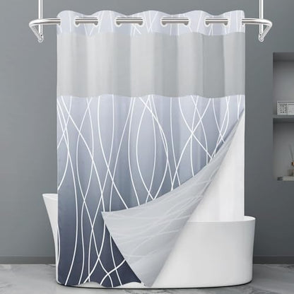 LXBNI Ombre Blue No Hook Shower Curtain with Liner, 71 x 77 Inch