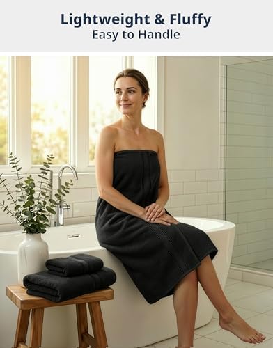 LANE LINEN Towel Set for Bathroom Soft Absorbent Quick Dry 6 Piece - Black