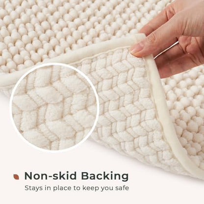 FRESHMINT Chenille Bath Rugs Set 2 Pieces, Cream White, 17''x24''+20''x47''
