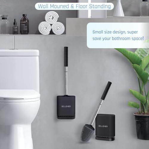 Sellemer Silicone Toilet Brush, Ventilation Slots Base Holder 3 Pack, Black