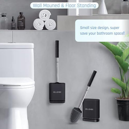 Sellemer Silicone Toilet Brush, Ventilation Slots Base Holder 3 Pack, Black