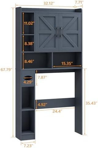 Vabches Over The Toilet Storage Cabinet with 2 Barn Doors, Blue