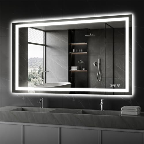 Koonmi 55x36 LED Bathroom Mirror, Shatterproof Mirror with Light