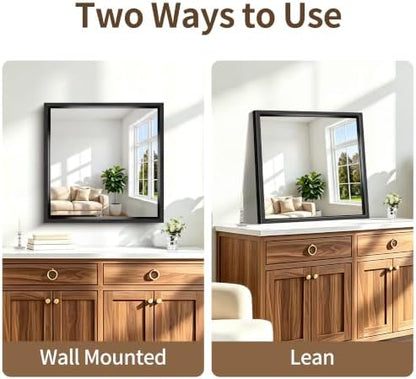 24x24 Square Black Mirror, Bathroom Mirrors for Over Sink 0.6" Thickened Deep Frame, Brushed Black Rectangle Mirrors for Wall, Shatterproof Tempered Glass, Antirust, Horizontally or Vertically