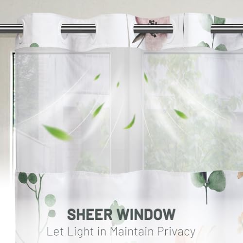 WITHLOC No Hook Floral Shower Curtain with Liner, Sage Green, 71x77