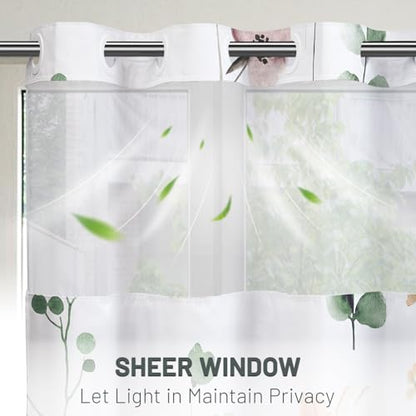 WITHLOC No Hook Floral Shower Curtain with Liner, Sage Green, 71x77